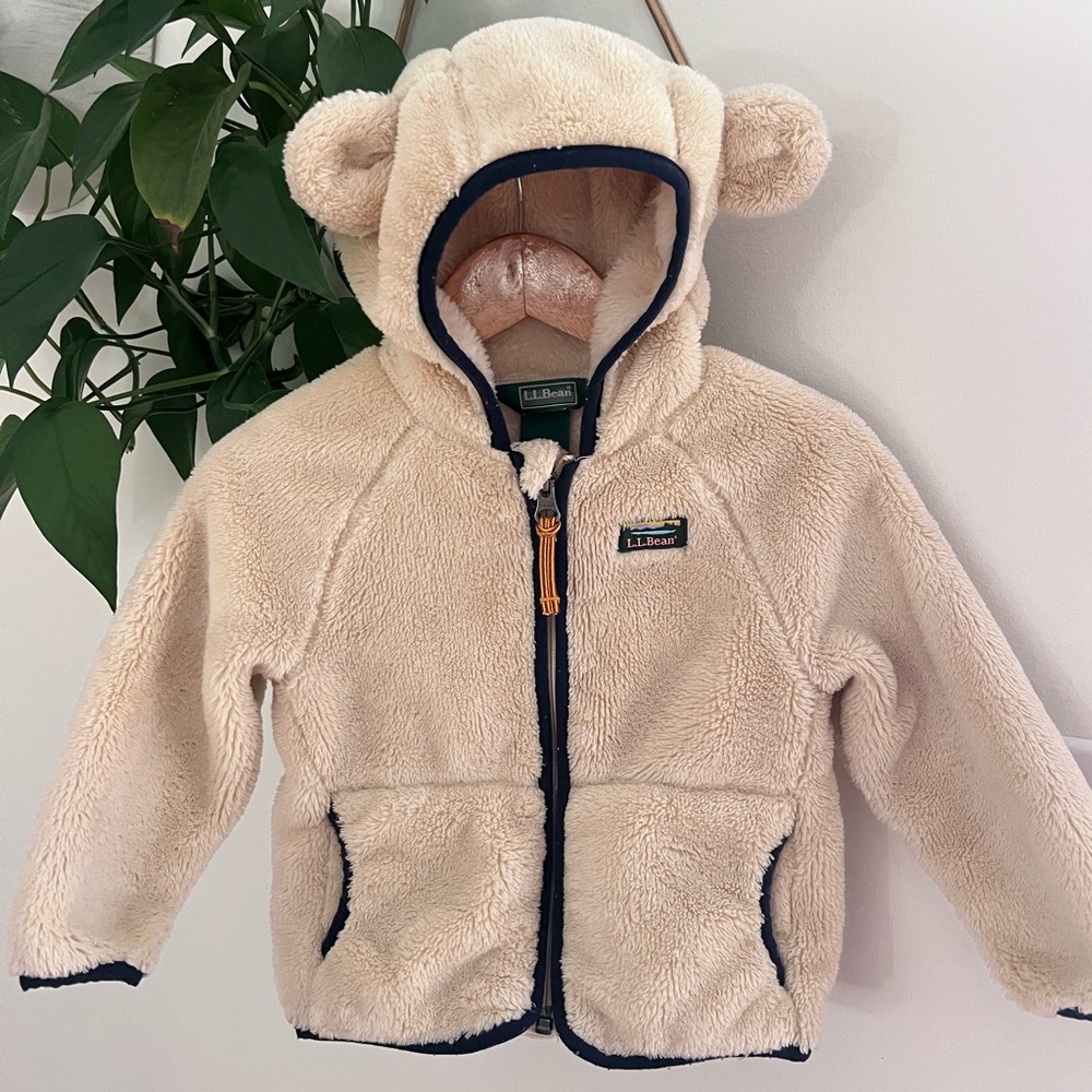 L.L. Bean Cream Fleece Hoodie with Bear Ears Size 6-12 months